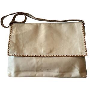 Vintage 80s Green Hills Cream Leather Envelope Rectangular Leather Shoulder Bag